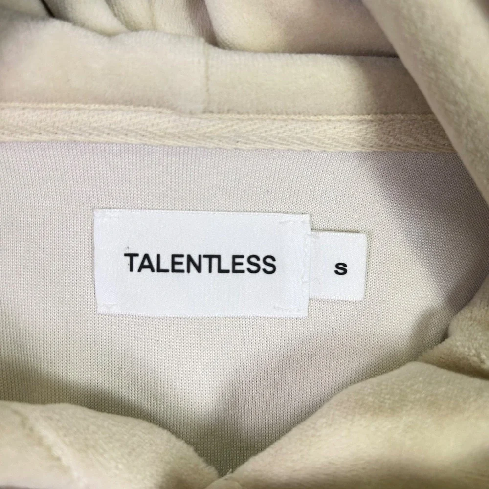 Talentless Hoodie Womens Small Cream Long Sleeve Hooded Crop Top Sweatshirt - Picture 4 of 9